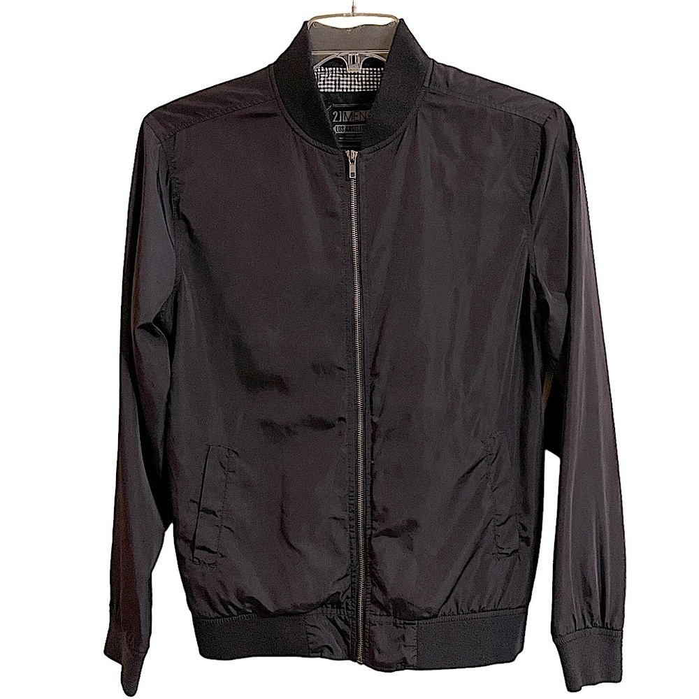 21 Men Los Angeles Men's Black Zip Front Bomber Jacket Size Small